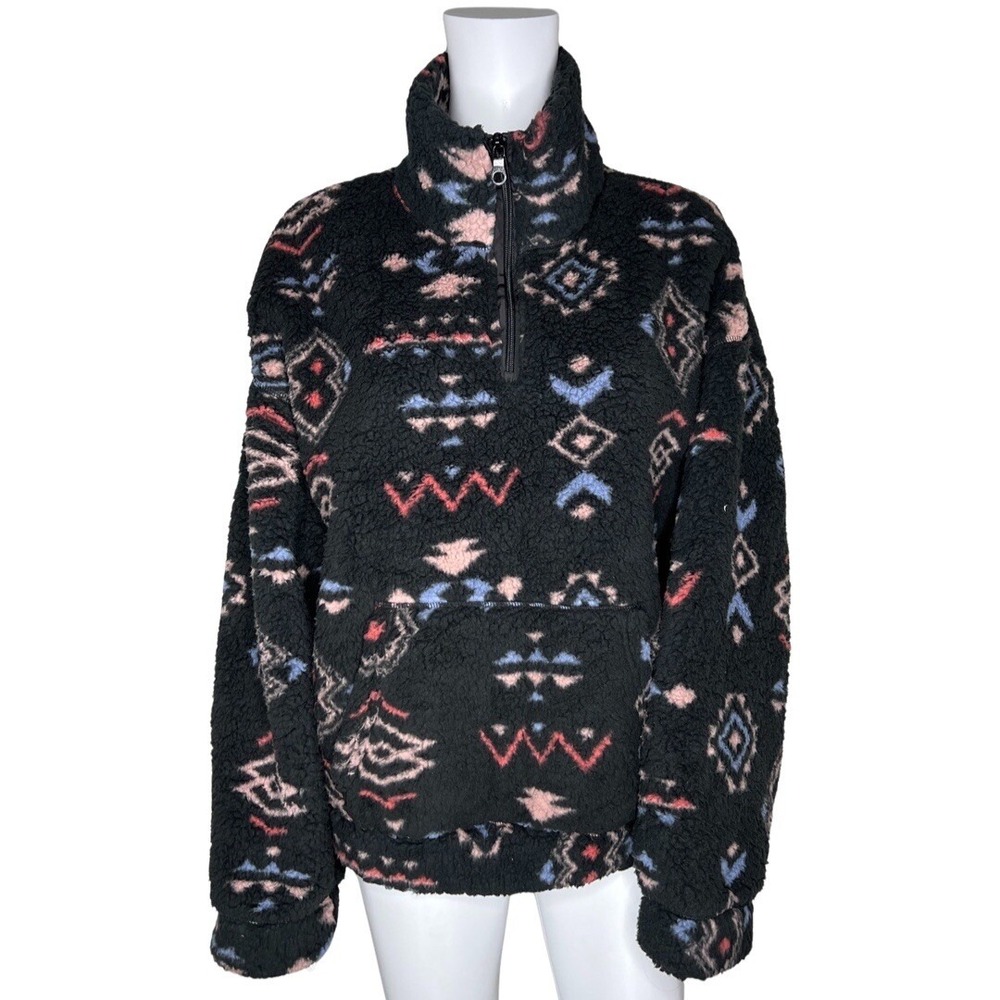 LOVE TREE Aztec Sherpa Pullover Fleece Quarter Zip Boho Western Cozy Size L